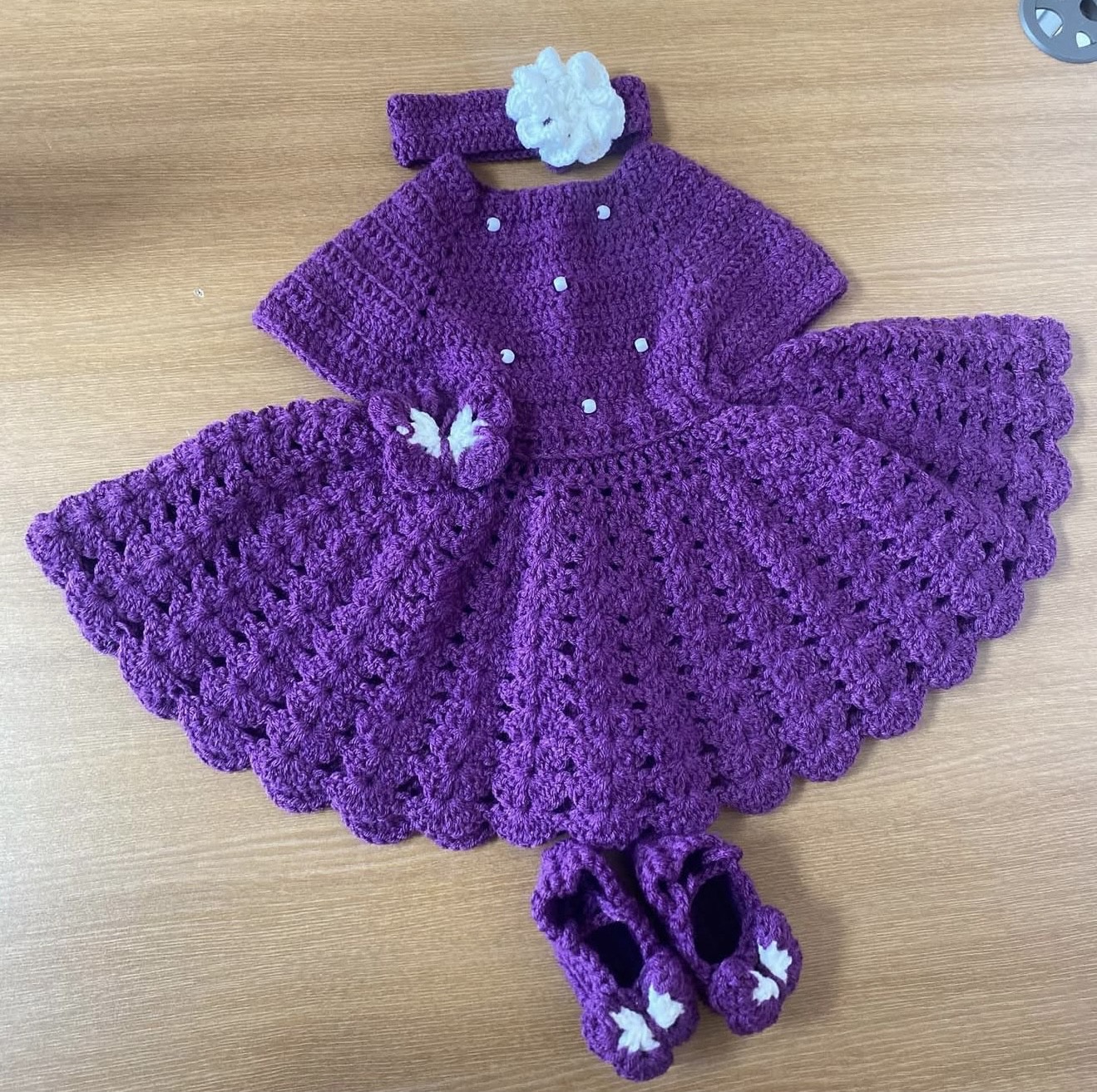 Beautiful purple crochet baby dress set