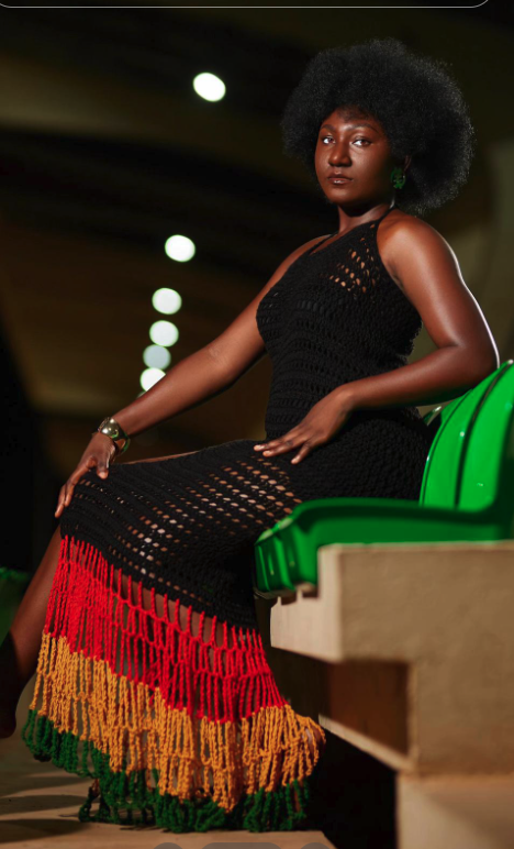 Black crochet dress with Ghana flag colors